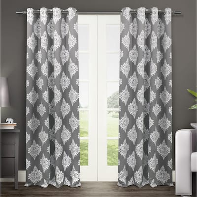 EXCLUSIVE HOME Medallion Room Darkening Blackout Grommet Top Curtain Panel Pair