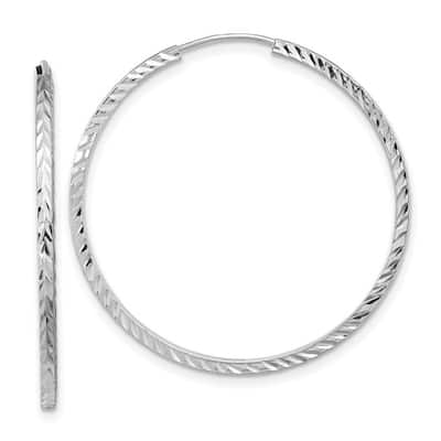 Curata 14k White Gold Sparkle Cut Square Tube Endless Hoop Earrings - 34x35mm Wide 1.35mm Thick