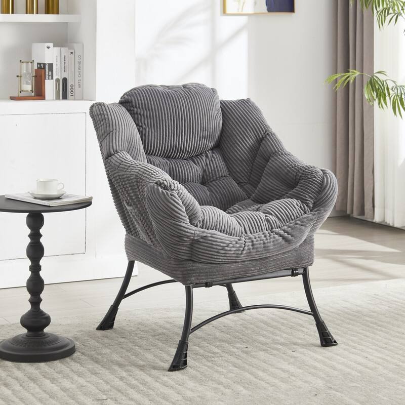Modern Lounge Chair with Ottoman - Plush Reading Accent Chair with Footrest and Side Pocket