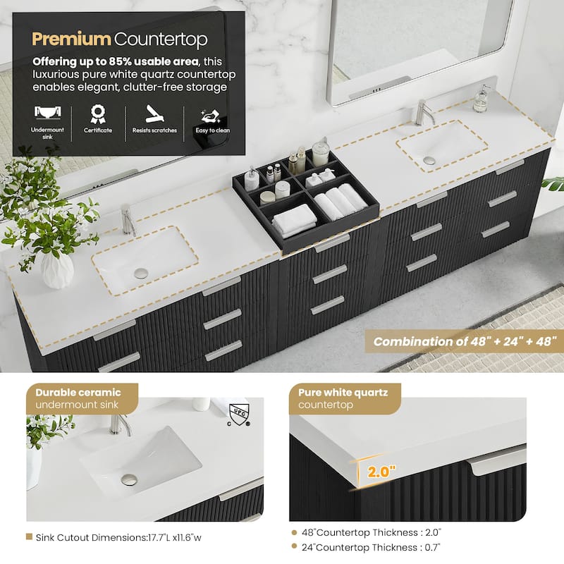 Santarem Double Vanity with Pure White Quartz Stone Top without Mirror