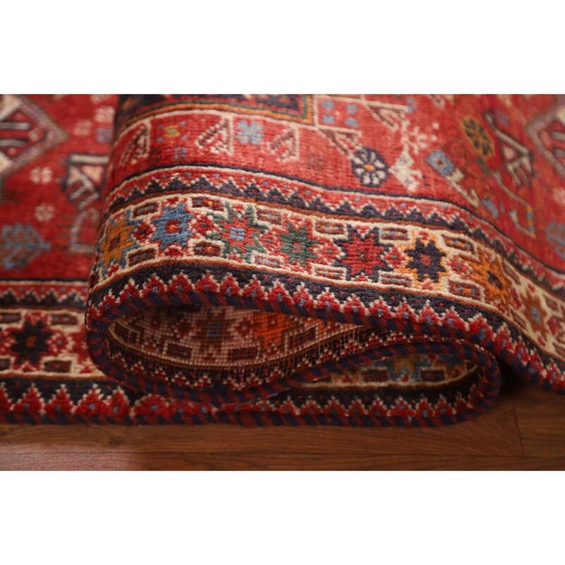 Hand Knotted Oriental 100% Wool Carpet Traditional Tribal Navy Blue & Blues Shiraz Area Rug - 5' 3'' X 3' 11''