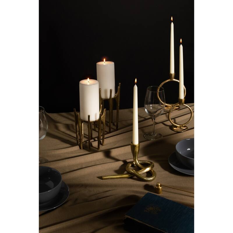 Sagebrook Home Modern Glam Metal Gold Solid Lifted Taper Candleholder Abstract