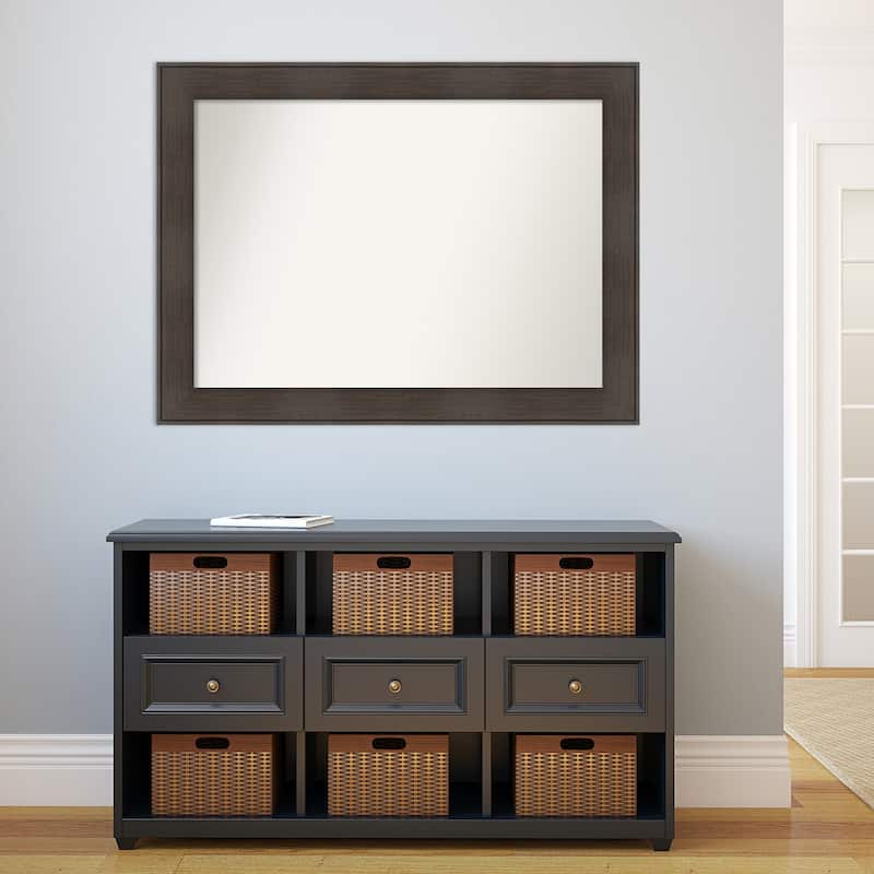 Non-Beveled Bathroom Wall Mirror - William Rustic Woodgrain Frame