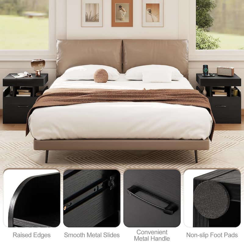 Gymax Nightstand w/ Charging Station Drawer & Sliding Top Storage Tray