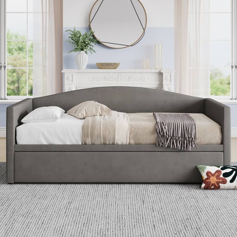 Upholstered Twin Size Daybed with Extended Pop Up Trundle