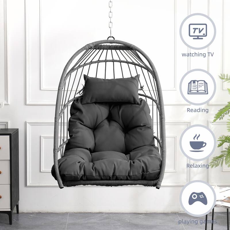 Outdoor Rattan Egg Swing Chair with Comfortable Seating and Durable PE Wicker for Relaxation