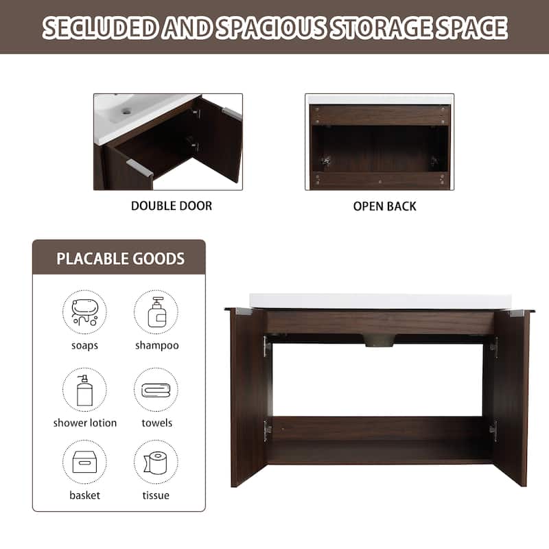 Bathroom Vanity With Sink In 24/30/36 Inch, Floating Bathroom Vanity With Soft Close Door