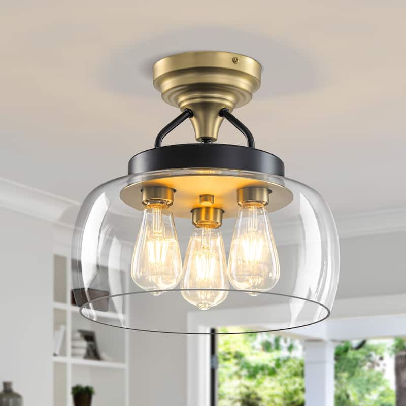 Starsky 3-Light Modern Clear Glass Dome Flush Mount Ceiling Light, Thick One-Piece Drum Shade