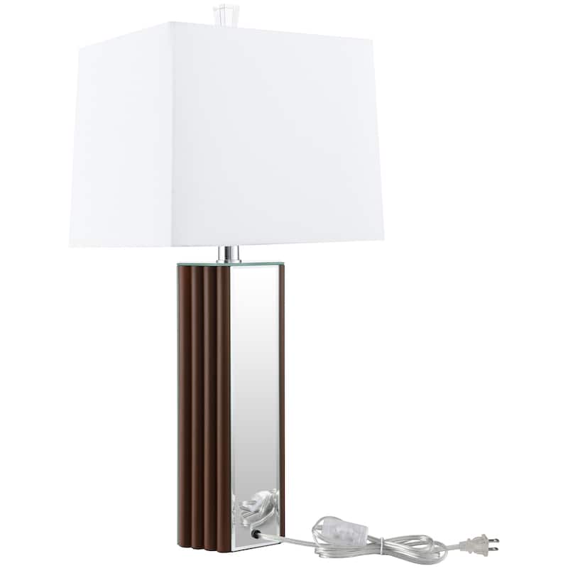 Elena 30-Inch Square Tapered Mirrored Table Lamp Brown