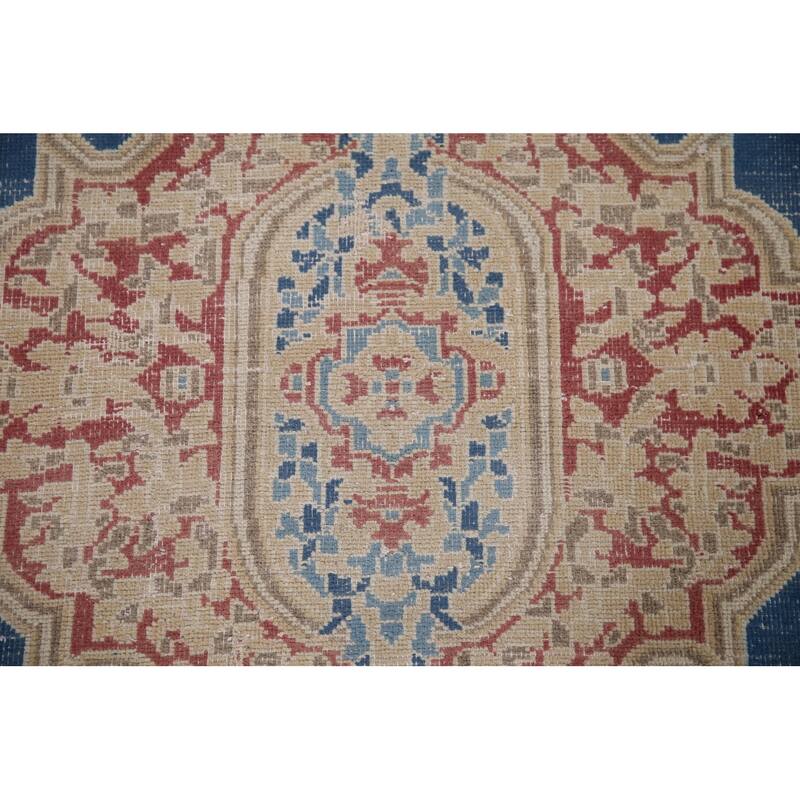 Blue Distressed Kerman Persian Vintage Area Rug Handmade Wool Carpet - 9'3" x 11'10"