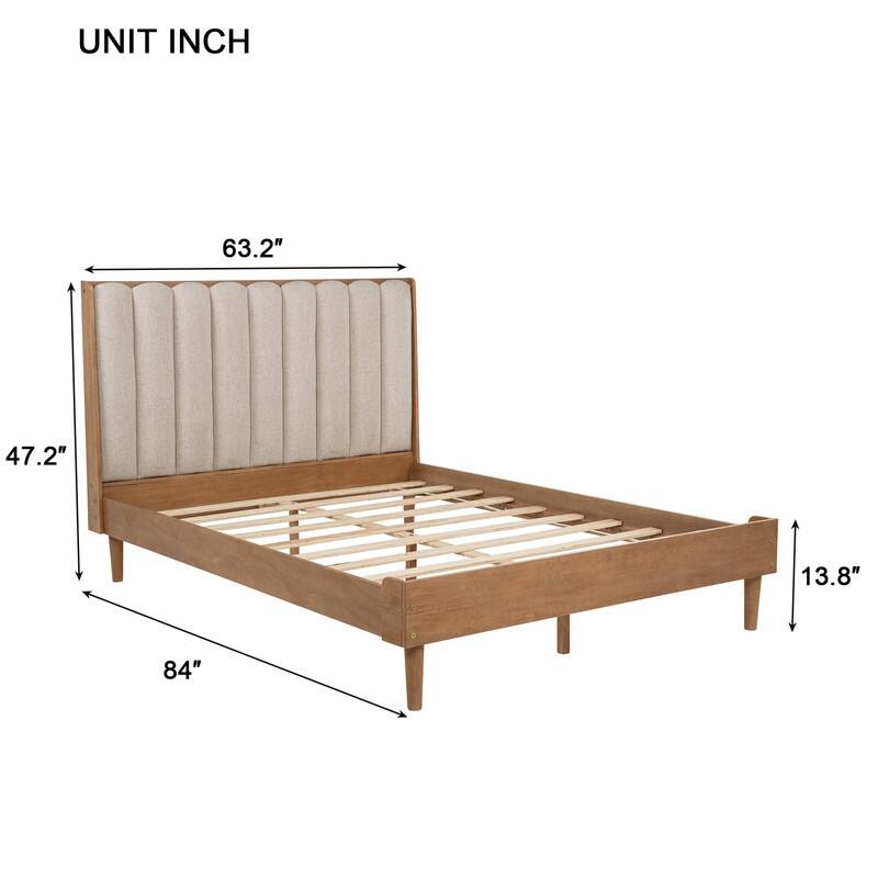 Queen Size Wood Platform Bed with Upholstered Headboard