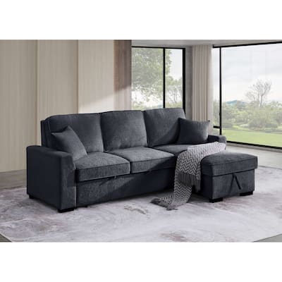 Chenille Reversible Sectional Sofa Convertible Pull Out Couch Bed