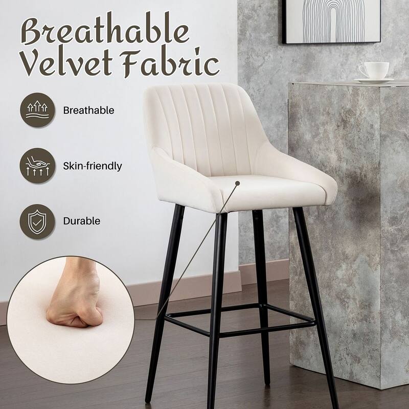 Modern Velvet Upholstered Bar Stools with backs, Set of 2