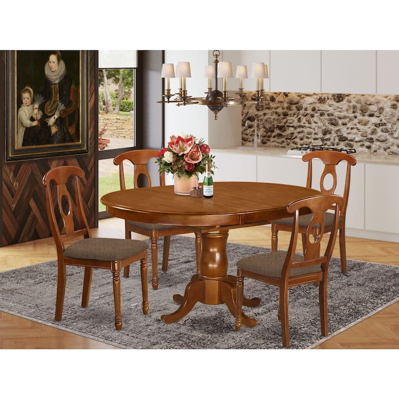 Modern 5 Piece Dining Set - Oval Table with Leaf & 4 Dining Chairs - Saddle Brown