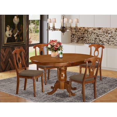 Modern 5 Piece Dining Set - Oval Table with Leaf & 4 Dining Chairs - Saddle Brown