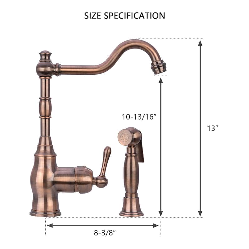 One-Handle Copper Widespread Kitchen Faucet with Side Sprayer