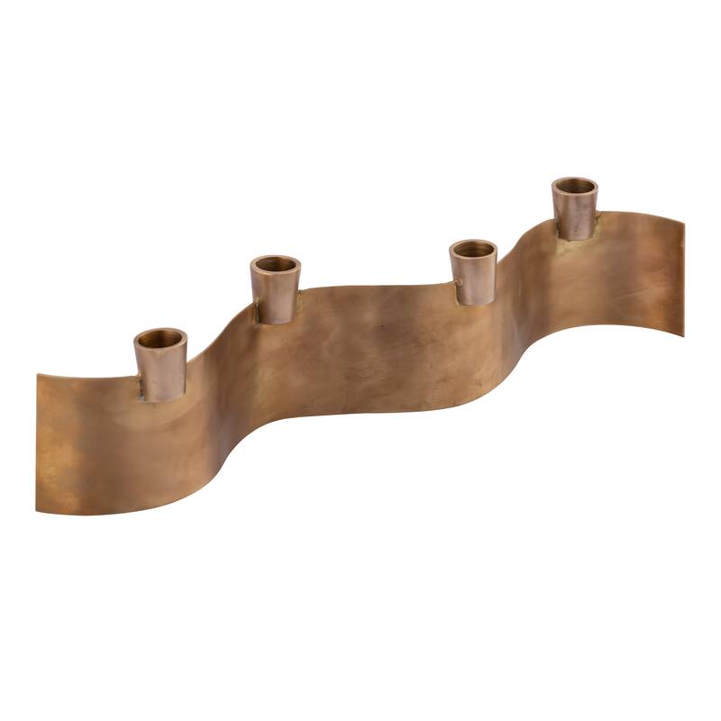 Elk Home Curve Aged Brass Metal 16 Inch Wide Candleholder