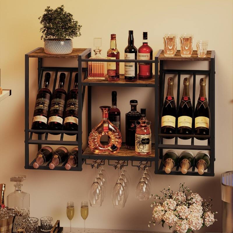 Wall Mounted Wine Rack - 33.4"D x 11"W x 20.4"H