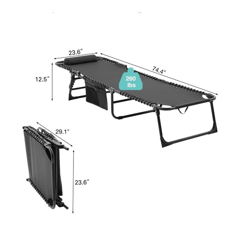 Folding Chaise Lounge Pool Chair Set of 1, Patio Sun Tanning Chair, Lounge Chair with 4-Position Reclining Back for Beach