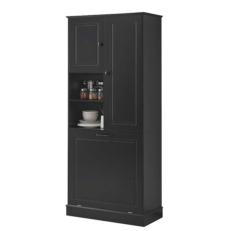 GDF Studio - Tommy Modern MDF Tall Storage Cabinet with Adjustable Shelves and Large Flip-Out Basket