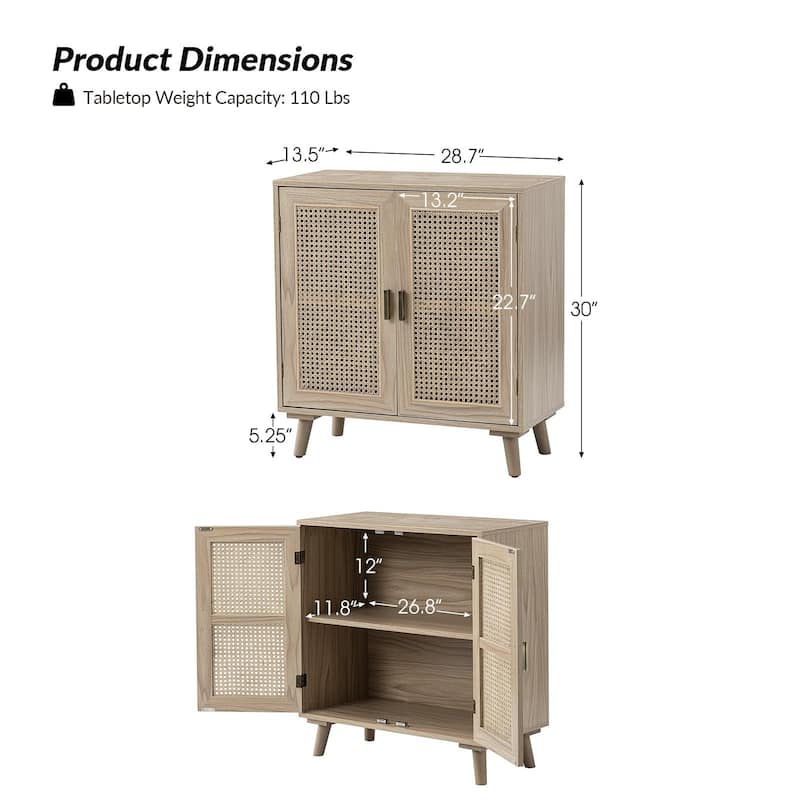 Woodland Multifunctional Rattan-Accented 2-Door Storage Stackable Buffet Cabinet with Solid and Wood Frame by HULALA HOME