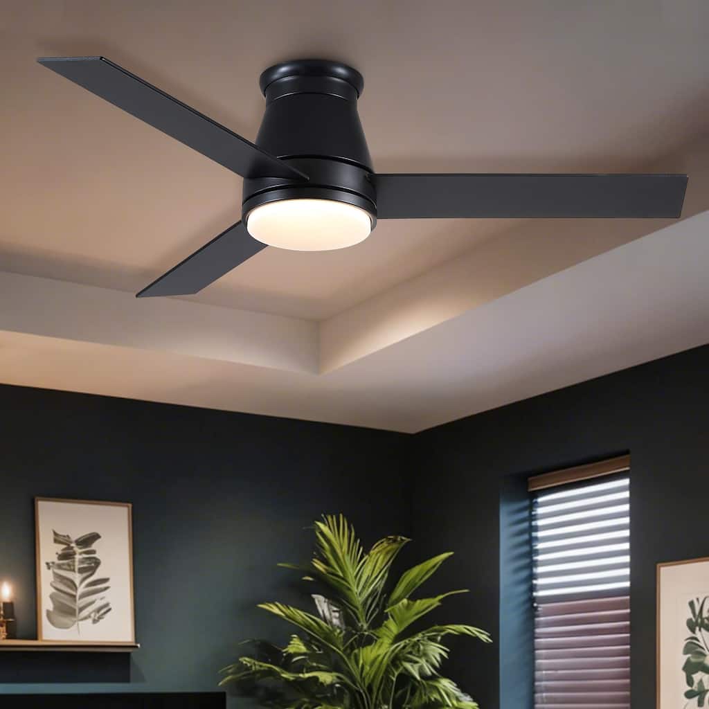 48" Black Lowe Profile Ceiling Fan with Light - Black,Brown