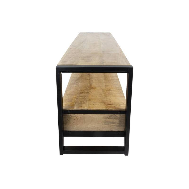 71" Solid Mango Wood Industrial TV Stand with Storage Drawers