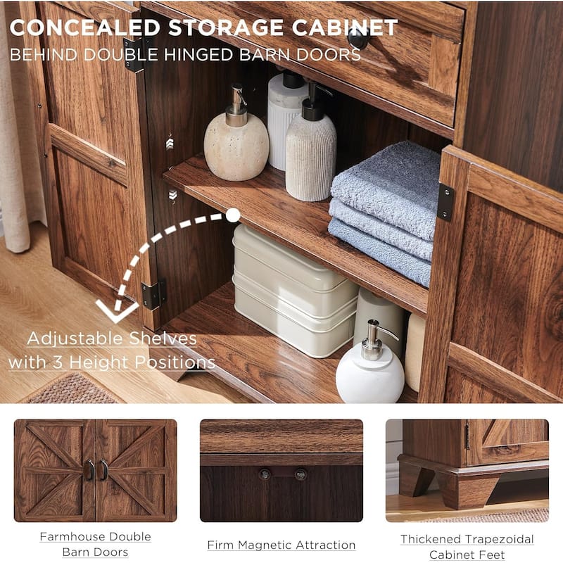 24" Farmhouse Bathroom Floor Cabinet, Wide Bathroom Storage Cabinet