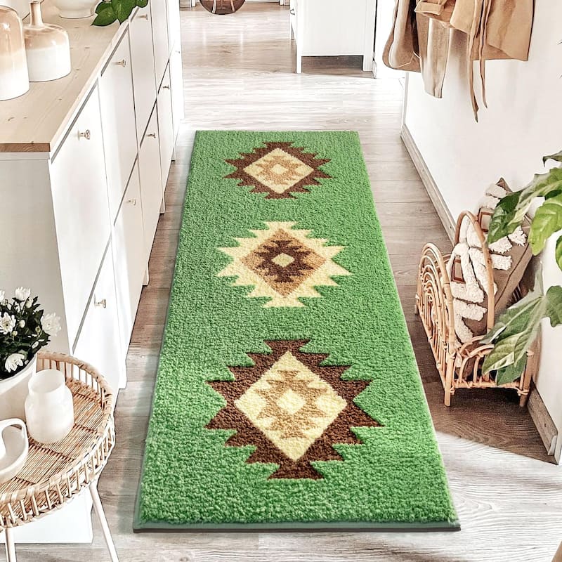 Boho Bathroom Rug Runner 24x60 Long Bath Mat Luxury Soft Absorbent Large Modern Geometric Carpet