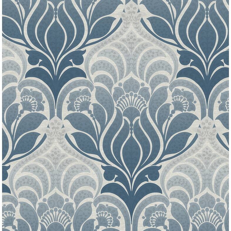Twill Blue Damask Wallpaper 20.5in x 396in x 0.025in On Sale Bed