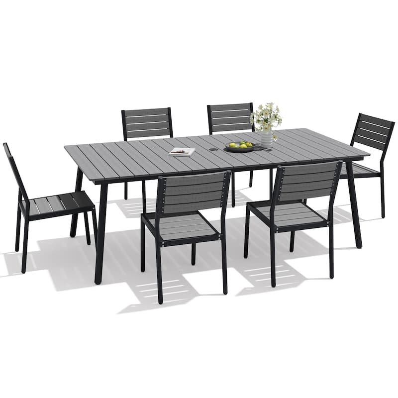 VredHom 7-Piece Outdoor Patio Rectangle Aluminum Dining Table with Chairs