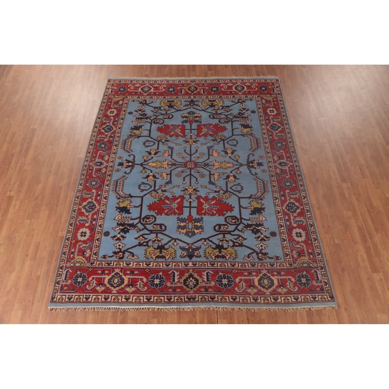 Light Blue Heriz-Serapi Oriental Area Rug Handmade Wool Carpet - 8'0"x 10'1"