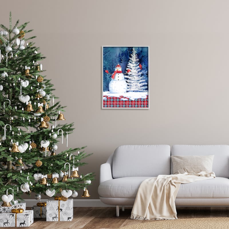 Stupell Winter Snowman on Plaid Framed Giclee Art Design by Paul Brent