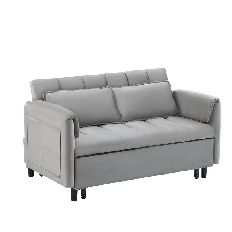 Modern Velvet Sofa, Sofa Pullout Bed, Small Love Seat Casual Sofa With Back, Pillow, Pockets, 3 In 1 Convertible Sleep Sofa Bed