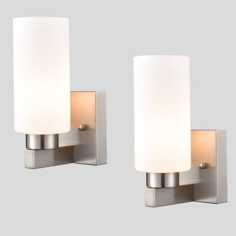 Teano Modern Wall Vanity Light Milky White Cylinder Glass Set of 2