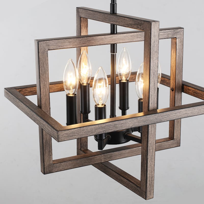 12.99" Wide 6-Light Semi Flush Mount Chandelier, Industrial Style Square Open Frame Pendant Light for Living Room