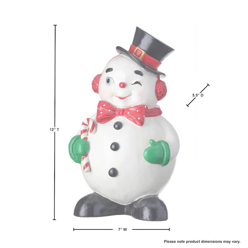 12" Resin Standing Winking Jolly Snowman