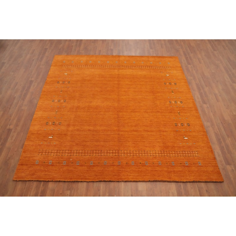 Hand Knotted Oriental 100% Wool Carpet Tribal Animal Pictorial Oranges & Rust Gabbeh Area Rug - 8' 0'' X 7' 11''