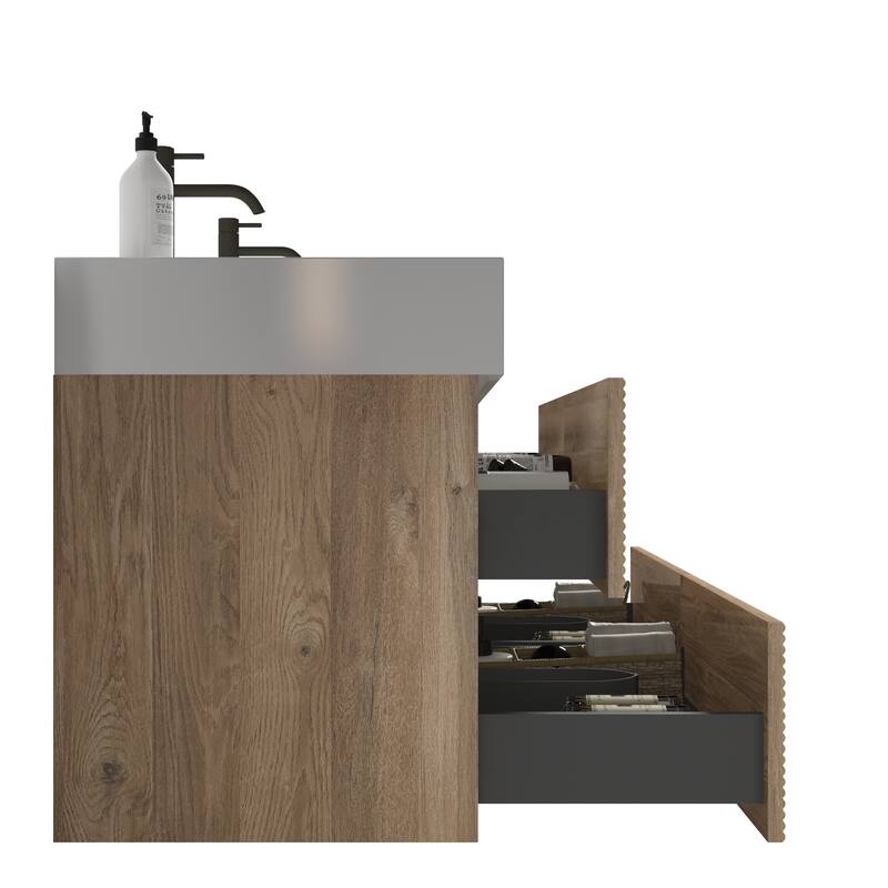 GDFStudio - Grace Wall-Mounted Bathroom Vanity with Engineered Quartz Sink & Soft Close Drawers, without Drainage and Faucet