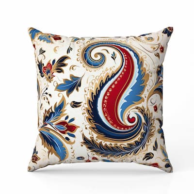 Lavish Paisley Faux Suede Reversible Throw Pillow Blue and Red