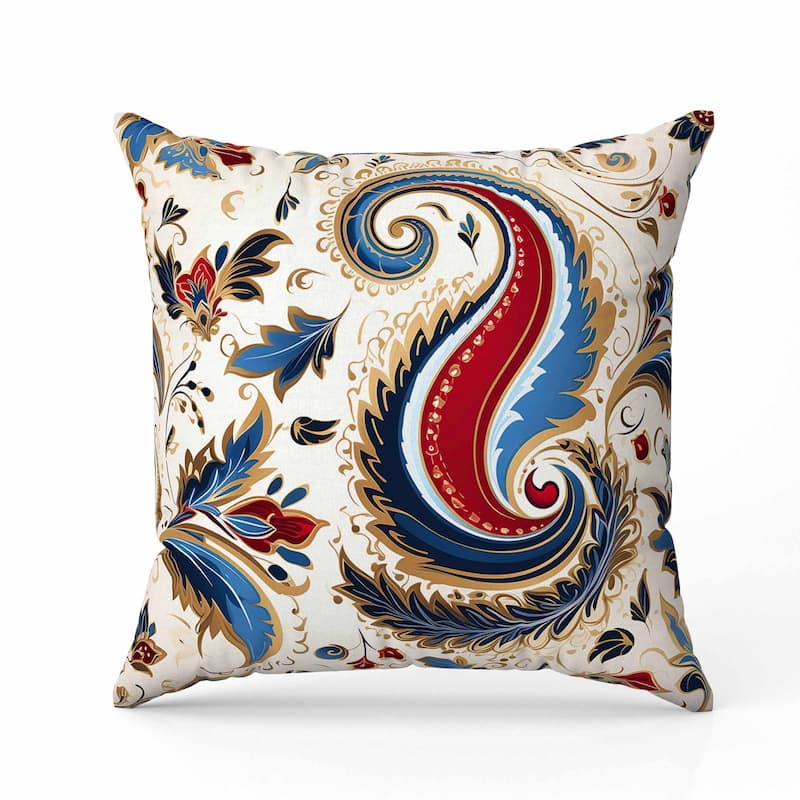 Lavish Paisley Indoor/Outdoor Reversible Throw Pillow Blue and Red