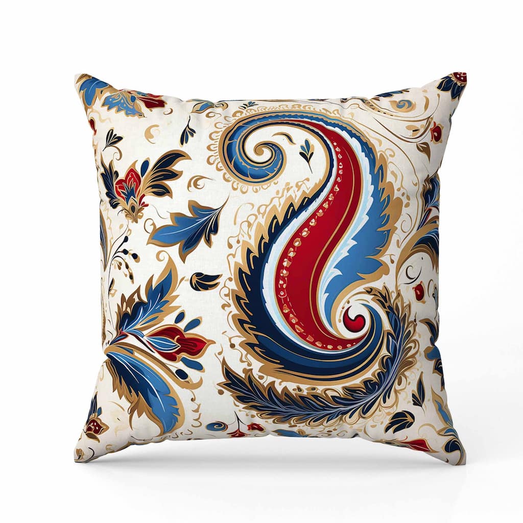 Lavish Paisley Indoor/Outdoor Reversible Throw Pillow Blue and Red