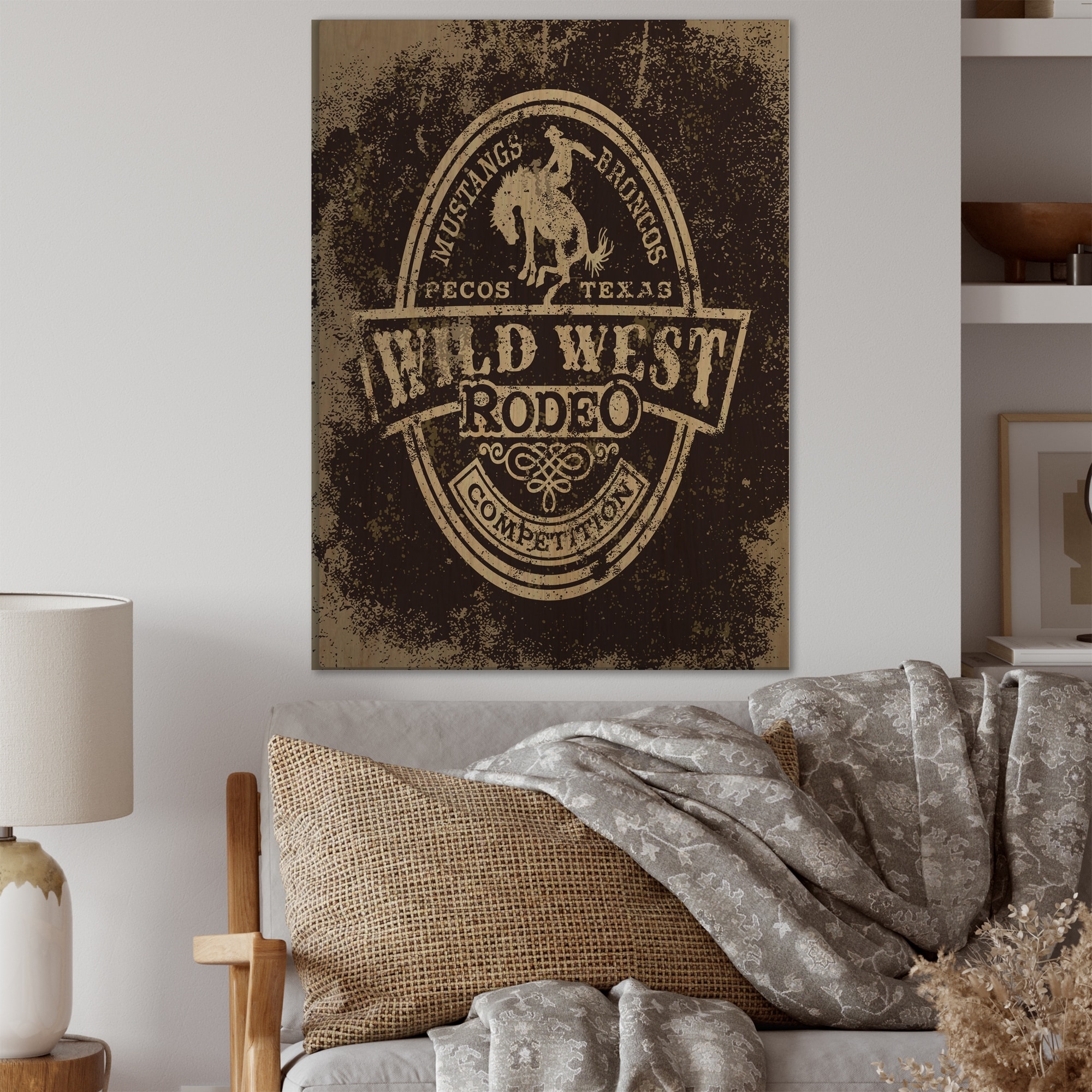 Designart undefinedWild West Rodeoundefined Farmhouse Wood Wall Art  Natural Pine Wood 36738143