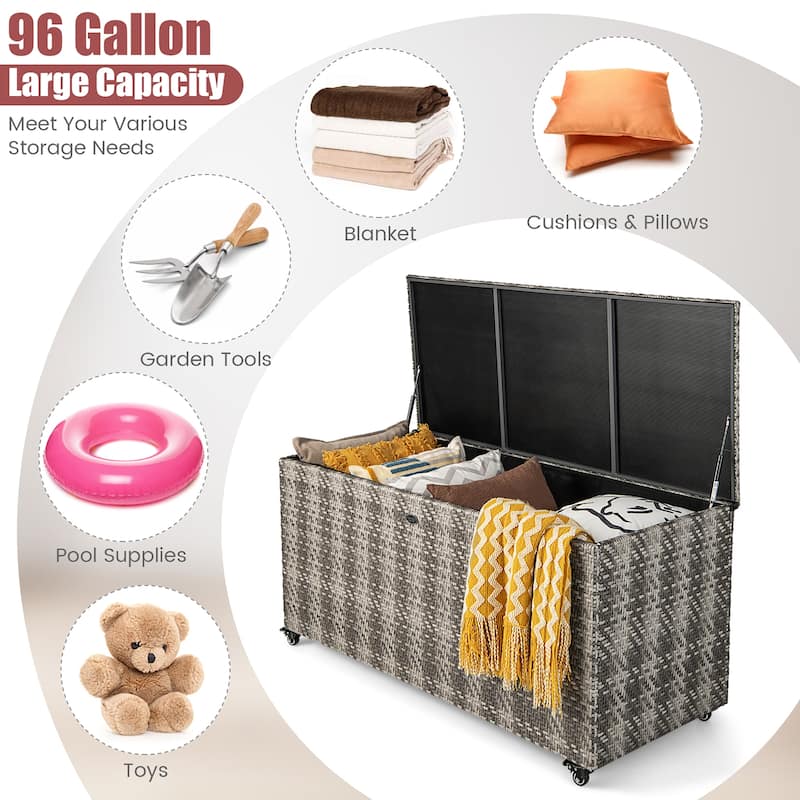 Gymax 2-in-1 PE Wicker Outdoor Storage Box Furniture Deck Box Garden