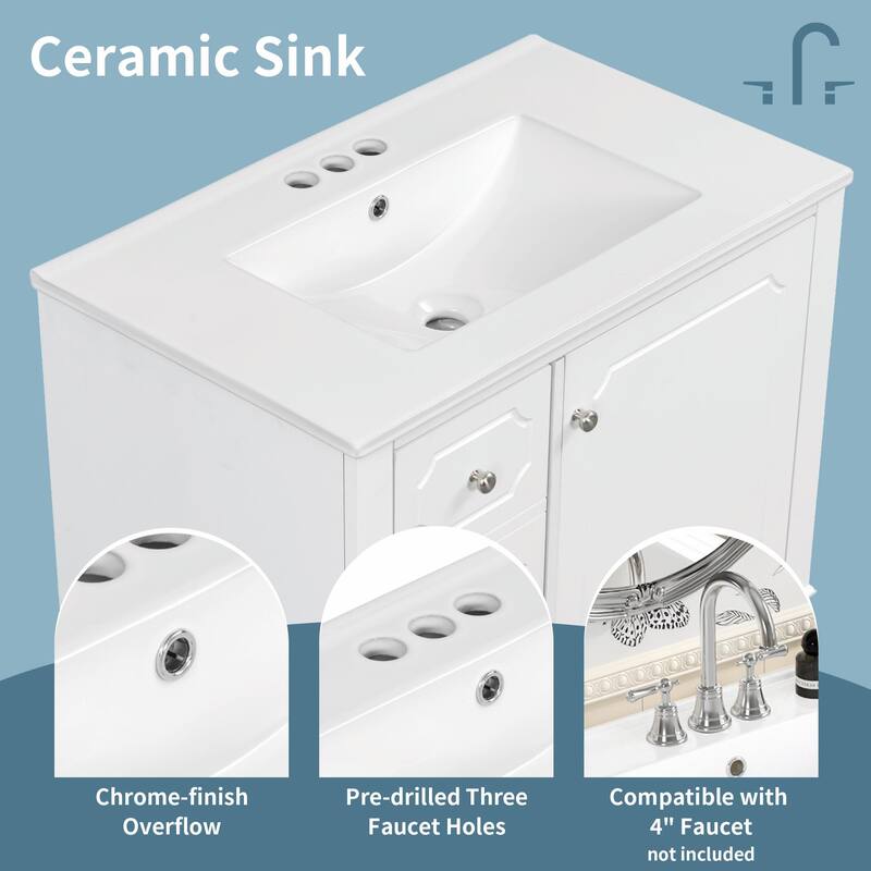 30" Freestanding Bathroom Vanity with Ceramic Sink