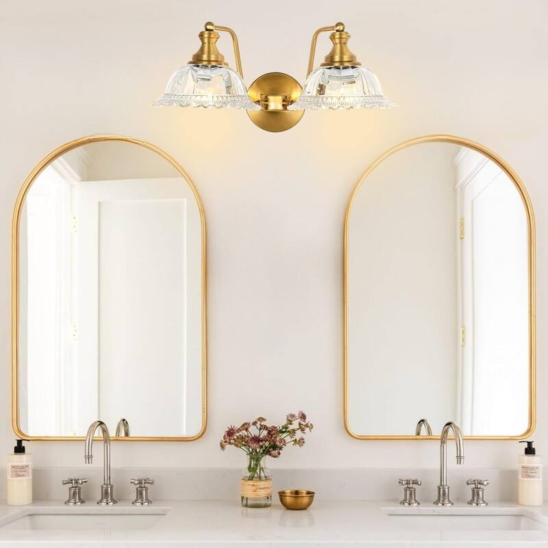 2 Pack light fixtures gold wall sconces brass, glass wall lights