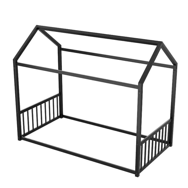 Montessori Metal House Bed with End Guardrails by Harper&Bright Designs