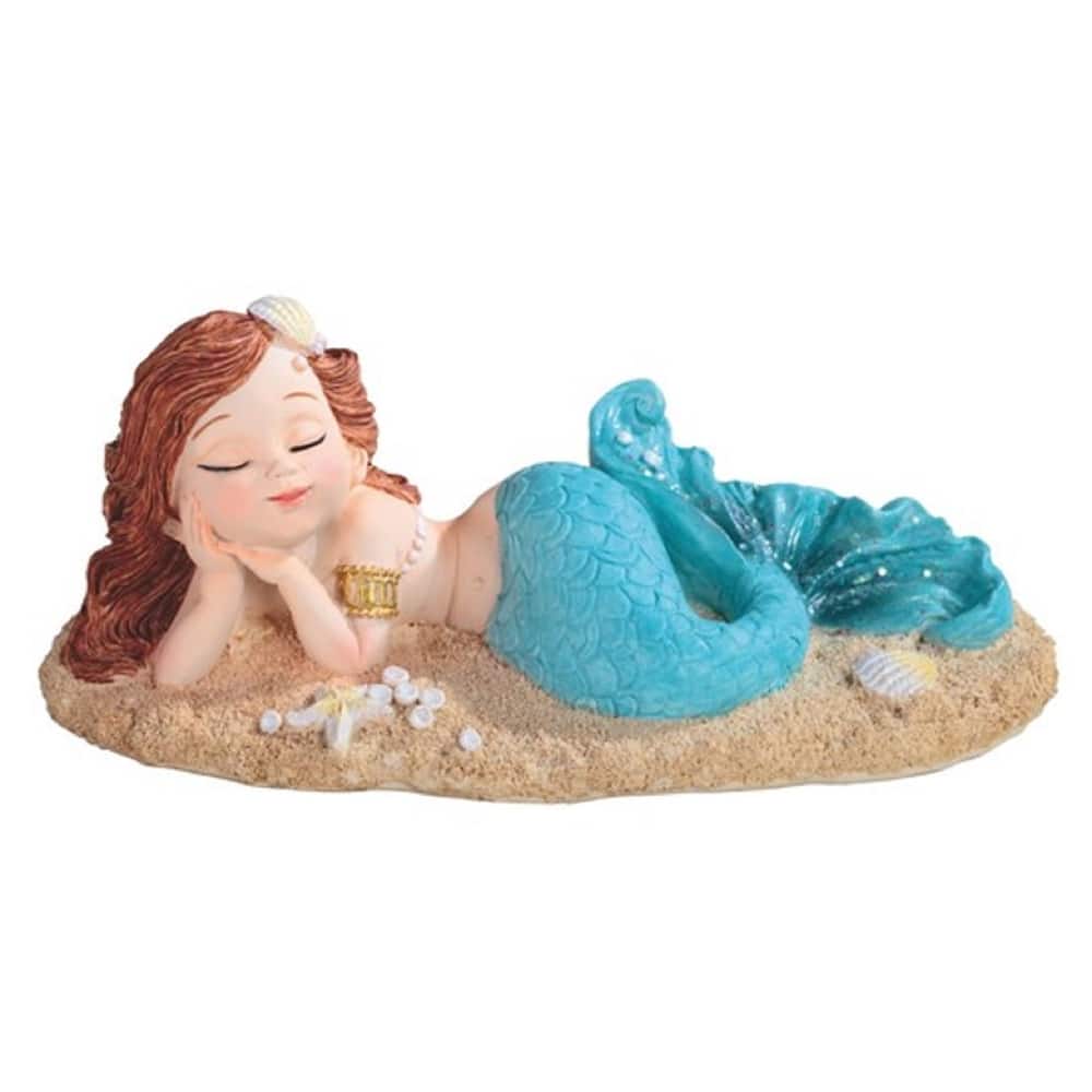 Q-Max 6.25"W Mermaid Lying on Beach Blue Mergirl Statue Fantasy Decoration Figurine