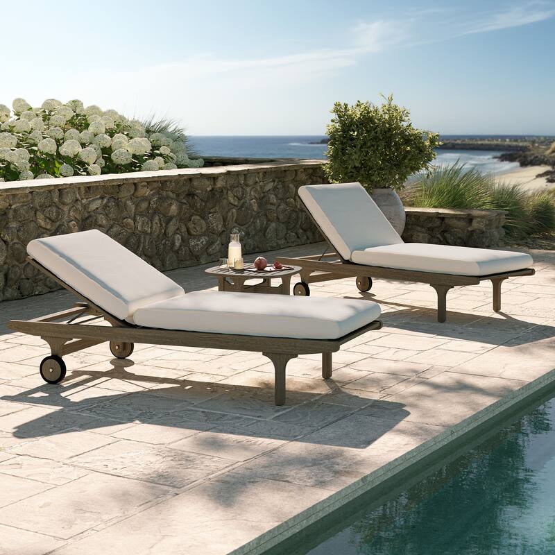 Saratoga Outdoor Patio Teak Wood 3-Piece Chaise Lounge Furniture Set