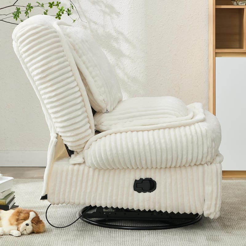 Recliner Chair with Pull Footrest, Swivel Rocking Single Sofa Chair, Upholstery Lounge Chair with Adjustable Backrest
